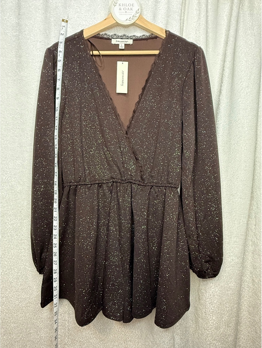 Francesca's Dark Brown Glitter Long Sleeve Romper